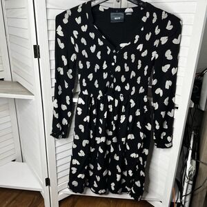 Anthropologie Maeve Banet Heart Dress Long Sleeve Smocked Front W/ Pockets Sz XS